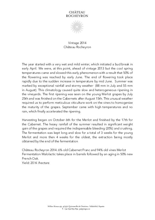 Château Rocheyron 2014 En Primeur
