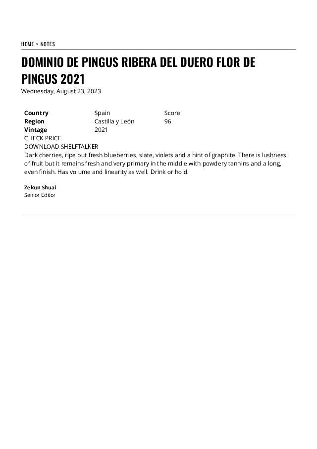 Rating of Flor de Pingus 2021