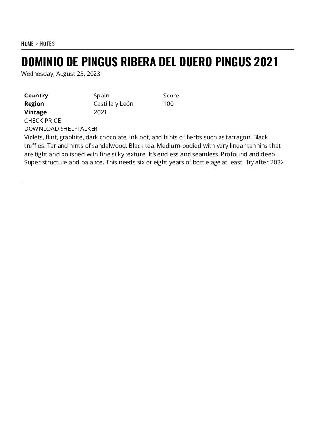 Rating of Dominio de Pingus 2021