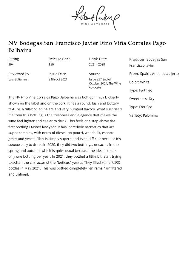 Rating of 2021 Fino Viña Corrales