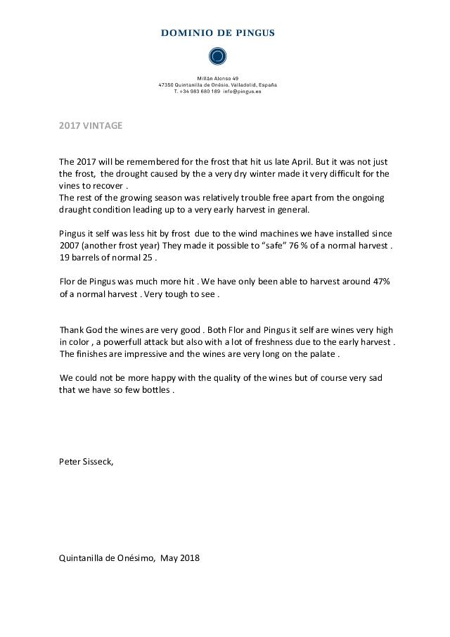 Dominio de Pingus 2017 En Primeur